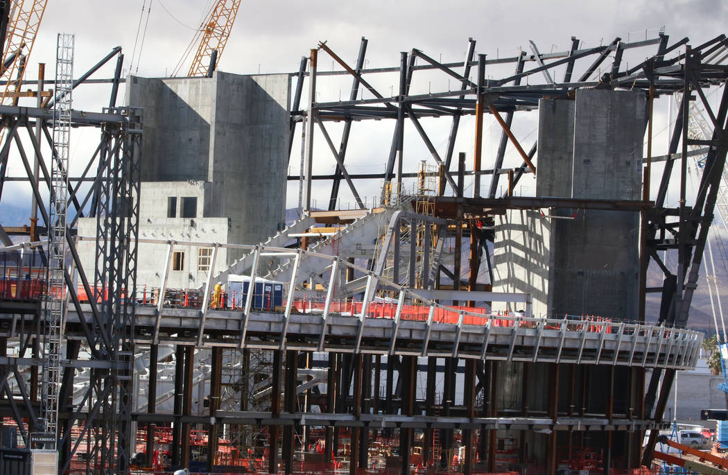 The construction site for the future Raiders stadium photographed on Thursday, Jan. 17, 2019, in Las Vegas. Bizuayehu Tesfaye/Las Vegas Review-Journal @bizutesfaye