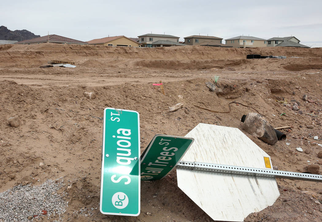 The construction site where Las Vegas builder StoryBook Homes is building new houses, at the corner of Adams Boulevard and Bristlecone Drive in Boulder City, is photographed on Wednesday, March 20 ...