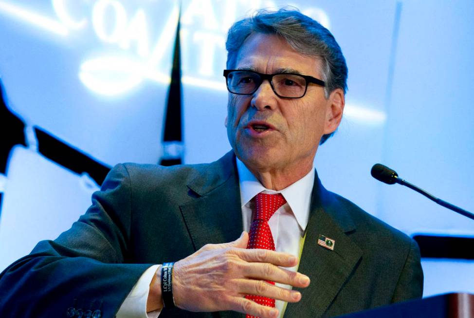 Energy Secretary Rick Perry speaks at Legislative Summit, co-hosted by The Latino Coalition and Job Creators Network, in Washington, Wednesday, March 6, 2019. (AP Photo/Jose Luis Magana)