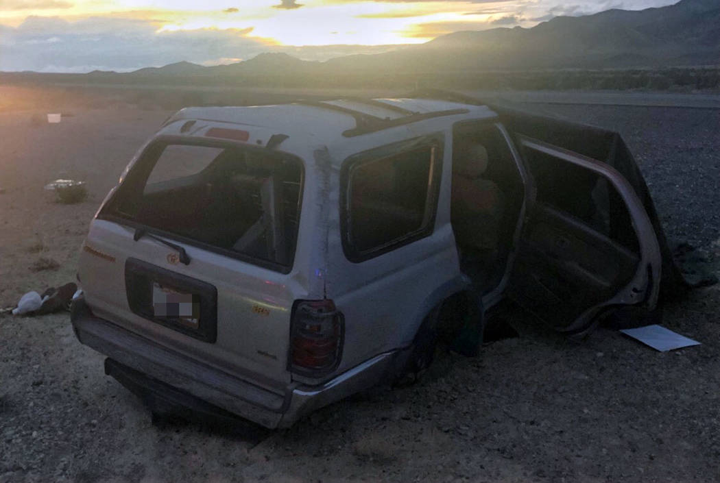 The scene of a fatal crash on U.S. 95 in Clark County, a few miles north of Creech Air Force Base in Indian Springs, on Wednesday, March 20, 2019. (NHP)