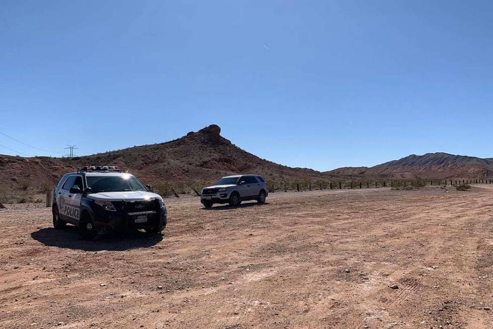 Las Vegas police are investigating after a person was found dead under suspicious circumstances in the desert near the Lake Mead National Recreation Area, Thursday, March 7, 2019. (Mat Luschek/Las ...