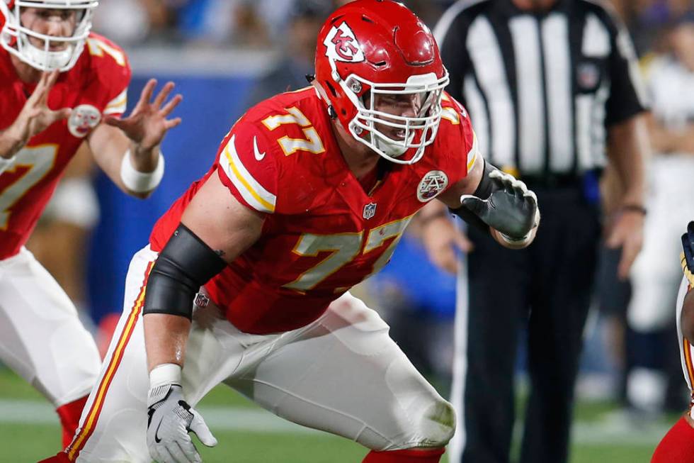 Kansas City Chiefs offensive tackle Jordan Devey (77) during a preseason NFL football game against the Los Angeles Rams, Saturday, Aug. 20, 2016, in Los Angeles. (AP Photo/Rick Scuteri)