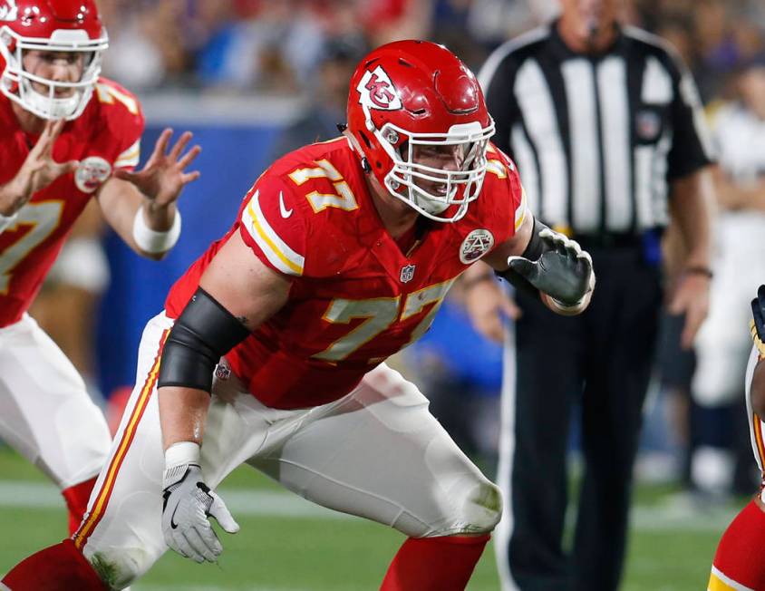 Kansas City Chiefs offensive tackle Jordan Devey (77) during a preseason NFL football game against the Los Angeles Rams, Saturday, Aug. 20, 2016, in Los Angeles. (AP Photo/Rick Scuteri)