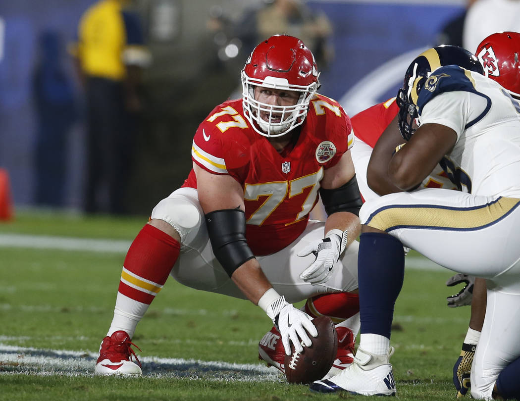 Kansas City Chiefs offensive tackle Jordan Devey (77) during a preseason NFL football game against the Los Angeles Rams, Saturday, Aug. 20, 2016, in Los Angeles. (AP Photo/Rick Scuteri)