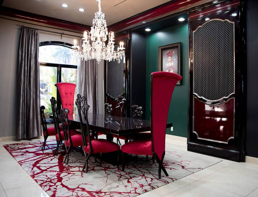 The dining room features oversized Christopher Guy chairs. (Tonya Harvey Real Estate Millions)