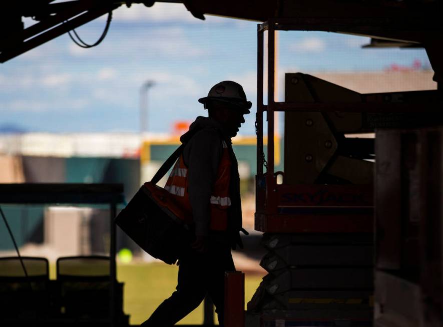 Work continues on Las Vegas Ballpark in anticipation of the home opener on April 9 for the Las Vegas Aviators on Thursday, March 21, 2019, in Las Vegas. (Benjamin Hager Review-Journal) @BenjaminHphoto