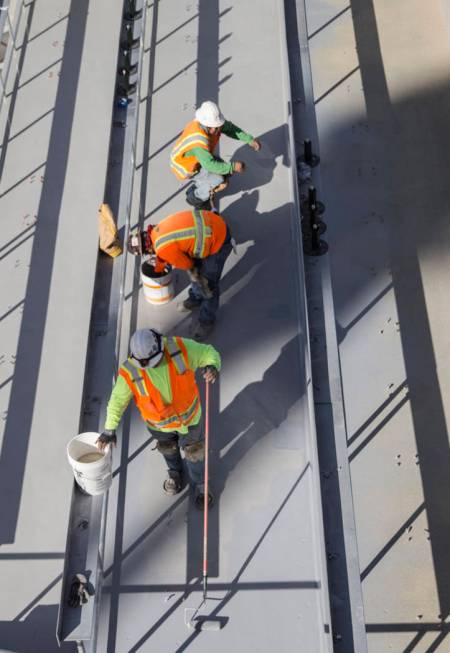 Work continues on Las Vegas Ballpark in anticipation of the home opener on April 9 for the Las Vegas Aviators on Thursday, March 21, 2019, in Las Vegas. (Benjamin Hager Review-Journal) @BenjaminHphoto