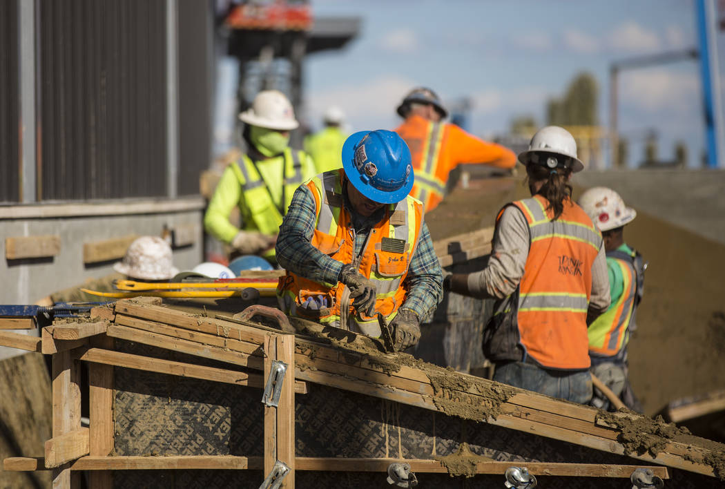 Work continues on Las Vegas Ballpark in anticipation of the home opener on April 9 for the Las Vegas Aviators on Thursday, March 21, 2019, in Las Vegas. (Benjamin Hager Review-Journal) @BenjaminHphoto