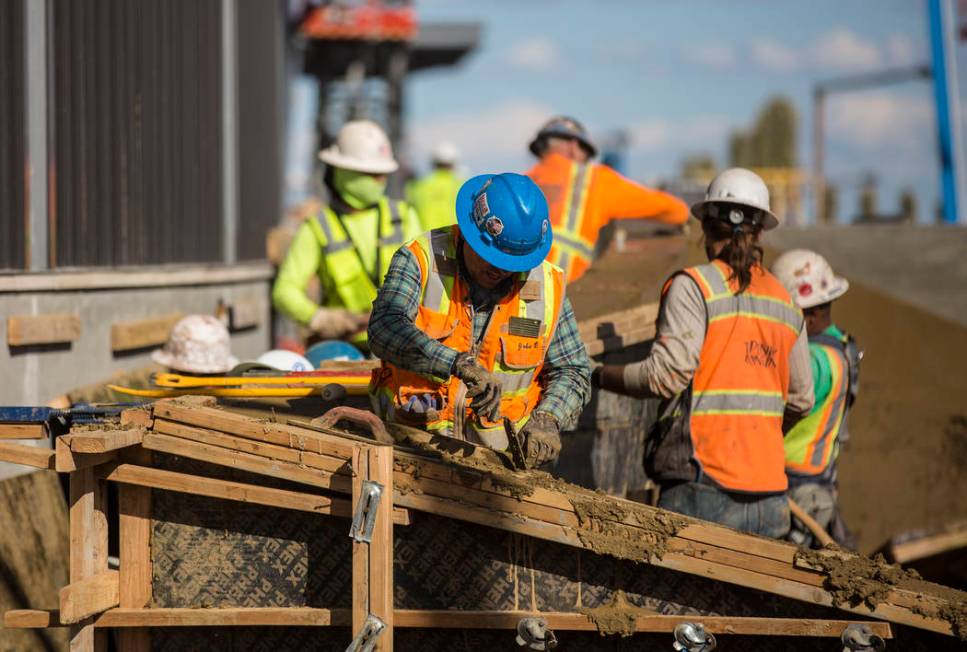 Work continues on Las Vegas Ballpark in anticipation of the home opener on April 9 for the Las Vegas Aviators on Thursday, March 21, 2019, in Las Vegas. (Benjamin Hager Review-Journal) @BenjaminHphoto