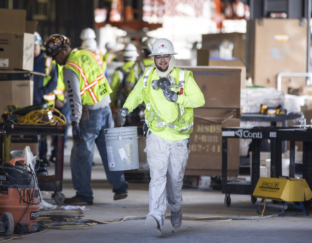 Work continues on Las Vegas Ballpark in anticipation of the home opener on April 9 for the Las Vegas Aviators on Thursday, March 21, 2019, in Las Vegas. (Benjamin Hager Review-Journal) @BenjaminHphoto