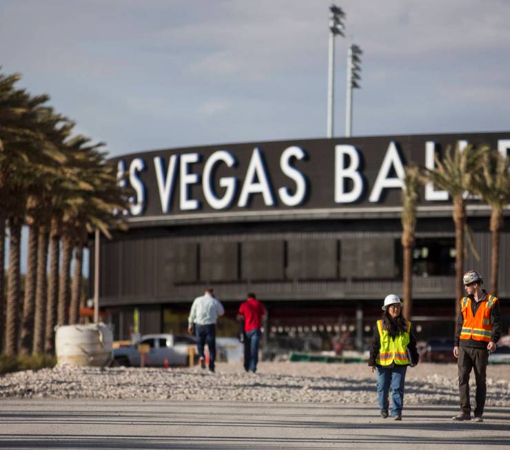 Work continues on Las Vegas Ballpark in anticipation of the home opener on April 9 for the Las Vegas Aviators on Thursday, March 21, 2019, in Las Vegas. (Benjamin Hager Review-Journal) @BenjaminHphoto