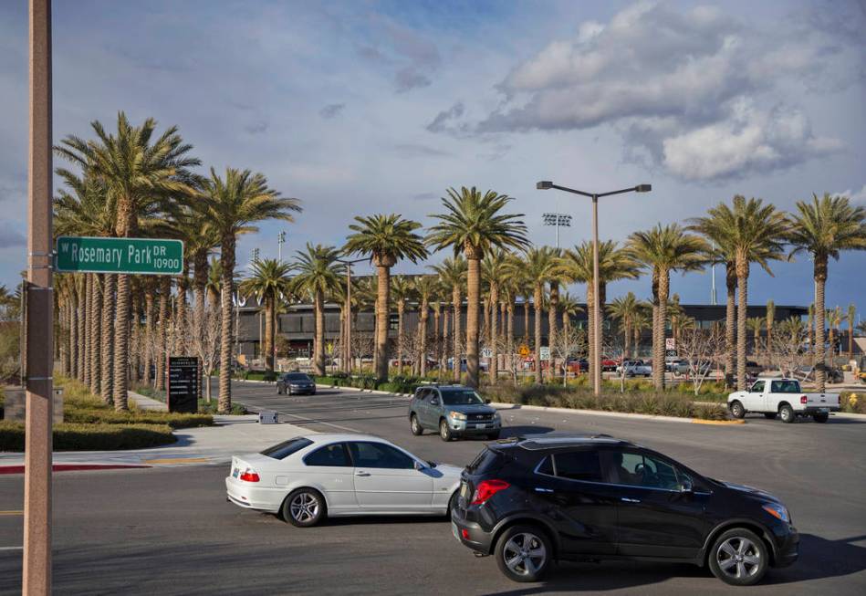 Traffic passes by Las Vegas Ballpark on Thursday, March 21, 2019, in Las Vegas. (Benjamin Hager Review-Journal) @BenjaminHphoto