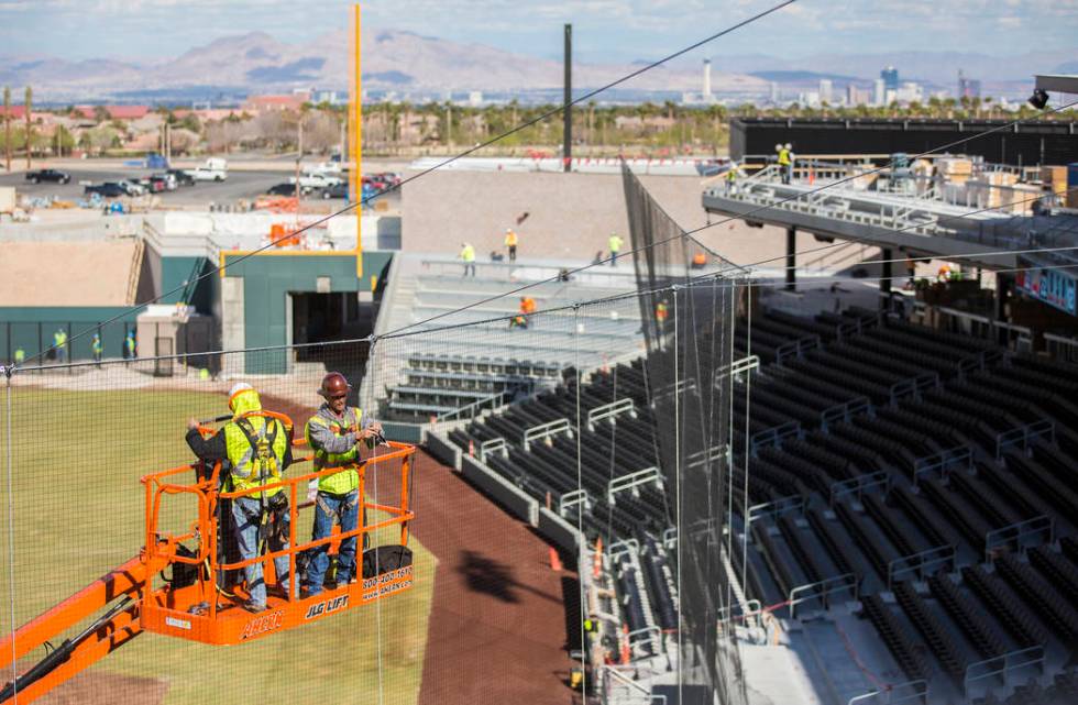 Work continues on Las Vegas Ballpark in anticipation of the home opener on April 9 for the Las Vegas Aviators on Thursday, March 21, 2019, in Las Vegas. (Benjamin Hager Review-Journal) @BenjaminHphoto