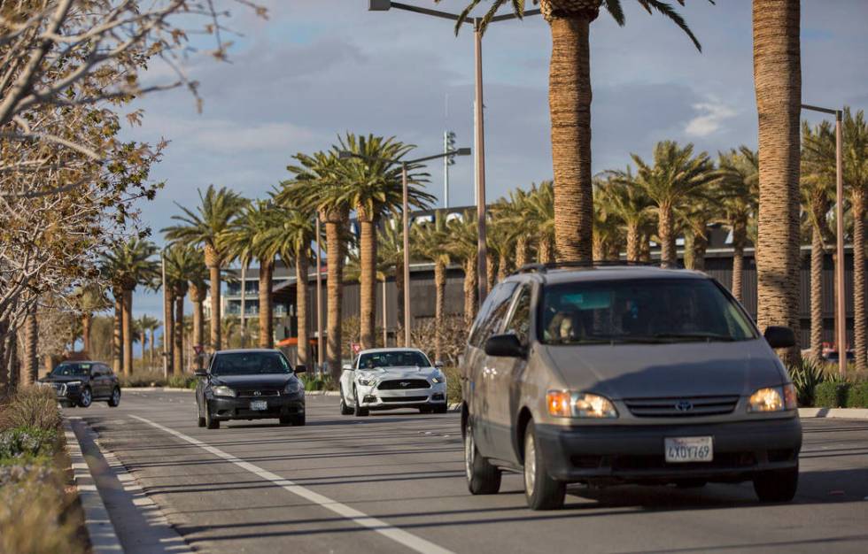 Traffic passes by Las Vegas Ballpark on Thursday, March 21, 2019, in Las Vegas. (Benjamin Hager Review-Journal) @BenjaminHphoto