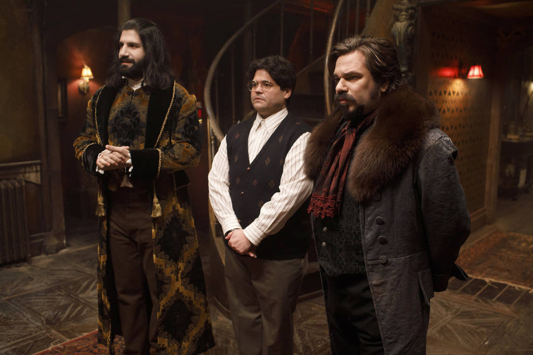 WHAT WE DO IN THE SHADOWS -- "Pilot" -- Season 1, Episode 1 - Pictured (l-r): Kayvan Novak as Nandor, Harvey Guillen as Guillermo, Matt Berry as Laszlo. CR: John P Johnson/FX