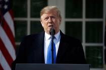 President Donald Trump speaks during an event in the Rose Garden at the White House to declare a national emergency in order to build a wall along the southern border, Friday, Feb. 15, 2019, in Wa ...