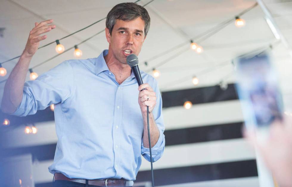 Democratic presidential candidate and former Texas congressman Beto O'Rourke speaks during a campaign stop at Pour Coffeehouse in Las Vegas on Sunday, March 24, 2019. (Chase Stevens/Las Vegas Revi ...