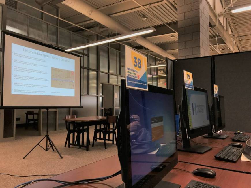 The small makeshift classroom for "Tackling Fake News" at the Paseo Verde Library on Wednesday, ...