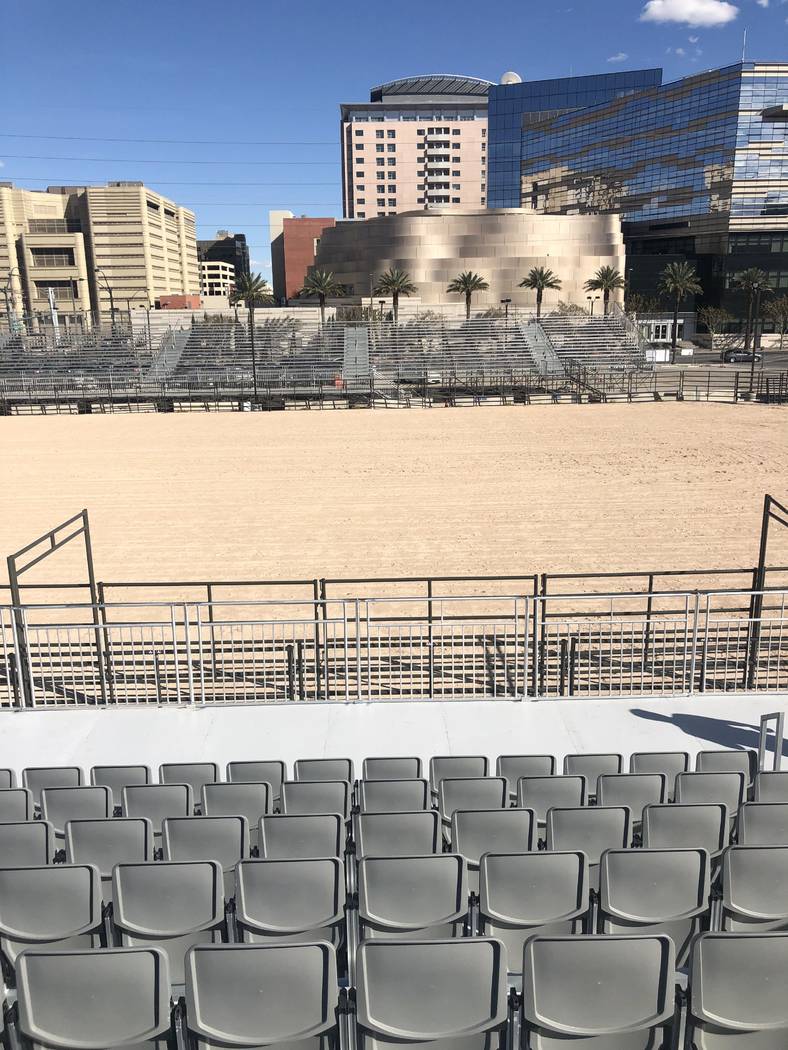 A look at the setup at Core Arena at the Plaza, the site of Casino Battle Royal Demolition Derby, set for March 29-30. (Jonathan Jossel)