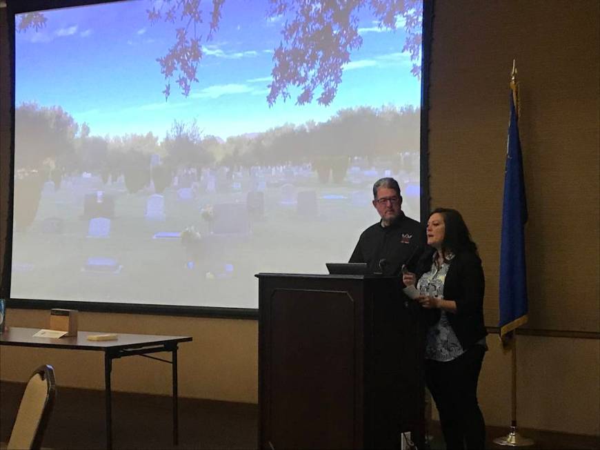 Rosalie Lidard and Mitch Cohen, volunteers with the Nevada Preservation Foundation, present "the story of Woodlawn" at a Friends of the Nevada State Museum meeting at the museum last Thursday. Rac ...