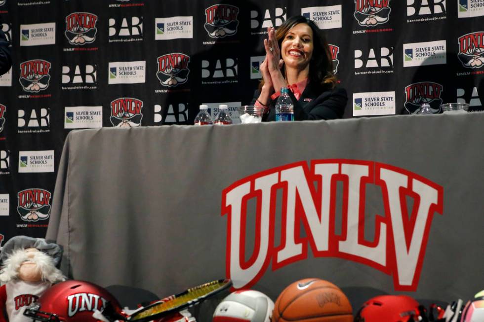 UNLV's new athletic director Desiree Reed-Francois at the Thomas & Mack Center during a press conference on Tuesday, April 18, 2017, in Las Vegas. Christian K. Lee Las Vegas Review-Journal @ch ...