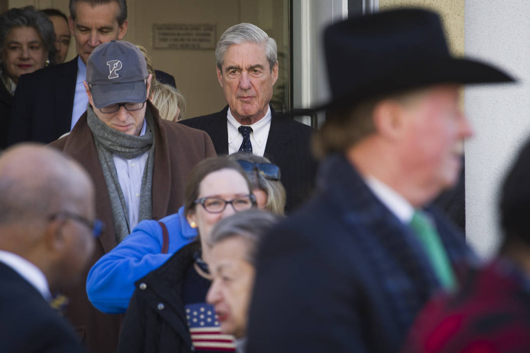 Special Counsel Robert Mueller exits St. John's Episcopal Church after attending services, across from the White House, in Washington, Sunday, March 24, 2019. Mueller closed his long and contentio ...