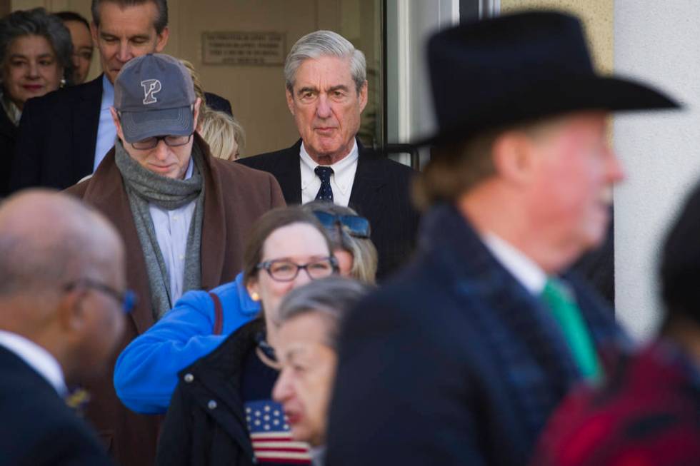 Special Counsel Robert Mueller exits St. John's Episcopal Church after attending services, across from the White House, in Washington, Sunday, March 24, 2019. Mueller closed his long and contentio ...