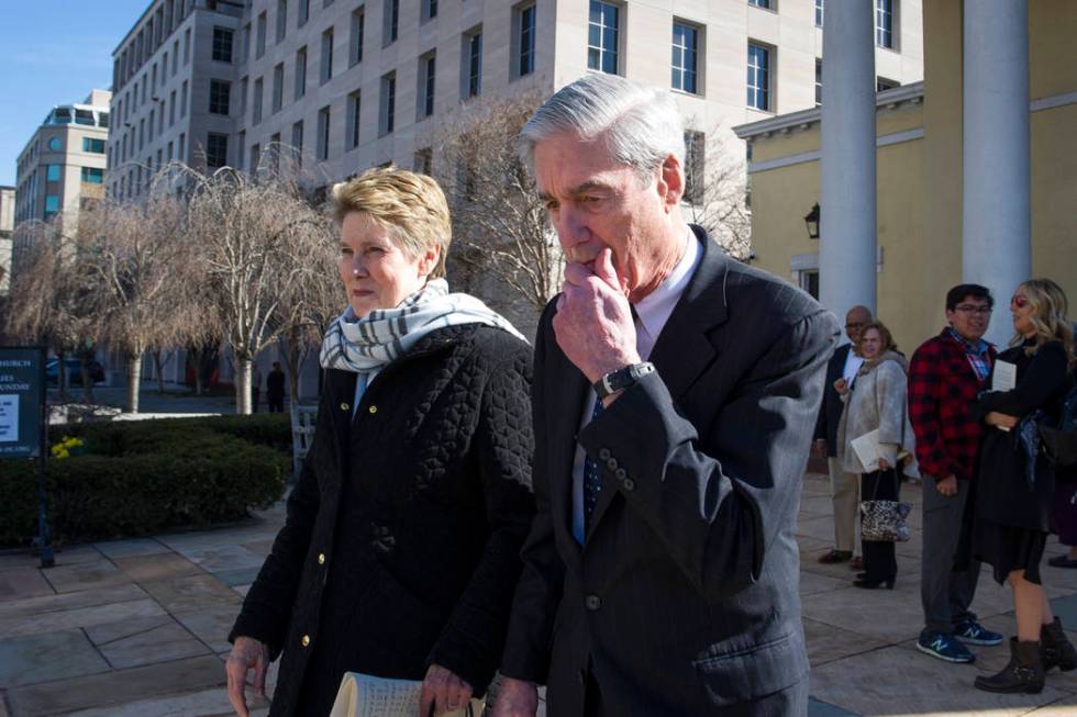 Special Counsel Robert Mueller, and his wife Ann, depart St. John's Episcopal Church, across from the White House, in Washington, Sunday, March 24, 2019. Mueller closed his long and contentious Ru ...