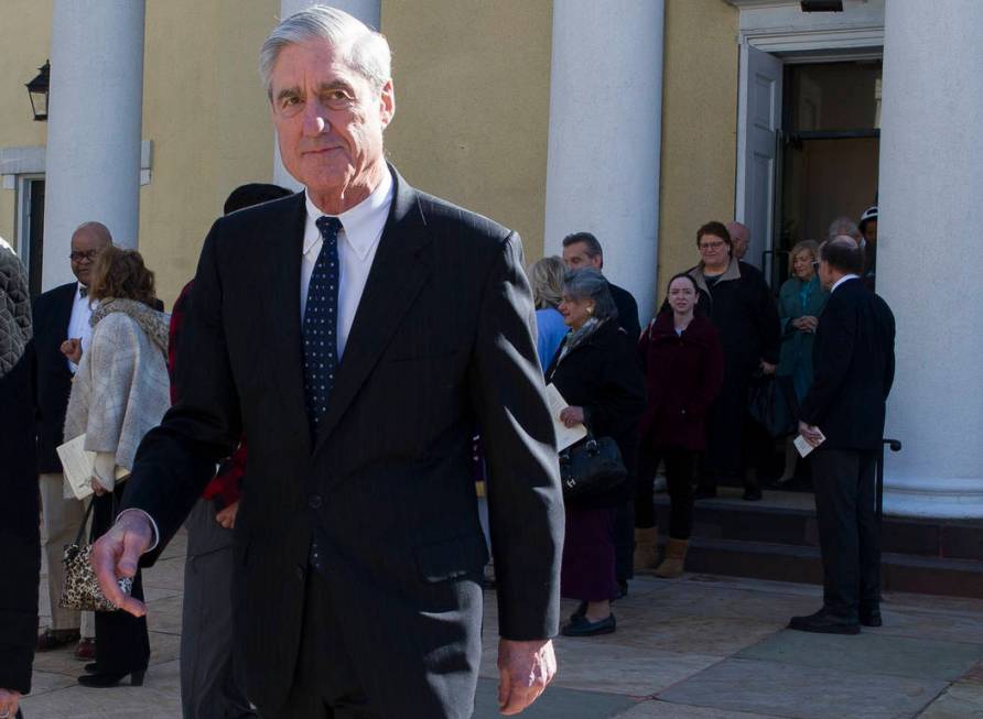 Special Counsel Robert Mueller departs St. John's Episcopal Church, across from the White House, after attending morning services, in Washington, Sunday, March 24, 2019. Mueller closed his long an ...