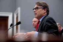 Energy Secretary Rick Perry speaks during a House Appropriations subcommittee hearing on budget on Capitol Hill in Washington, Tuesday, March 26, 2019. (Andrew Harnik/AP)