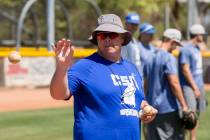 College of Southern Nevada baseball head coach Nick Garritano leads drills during a practice at ...