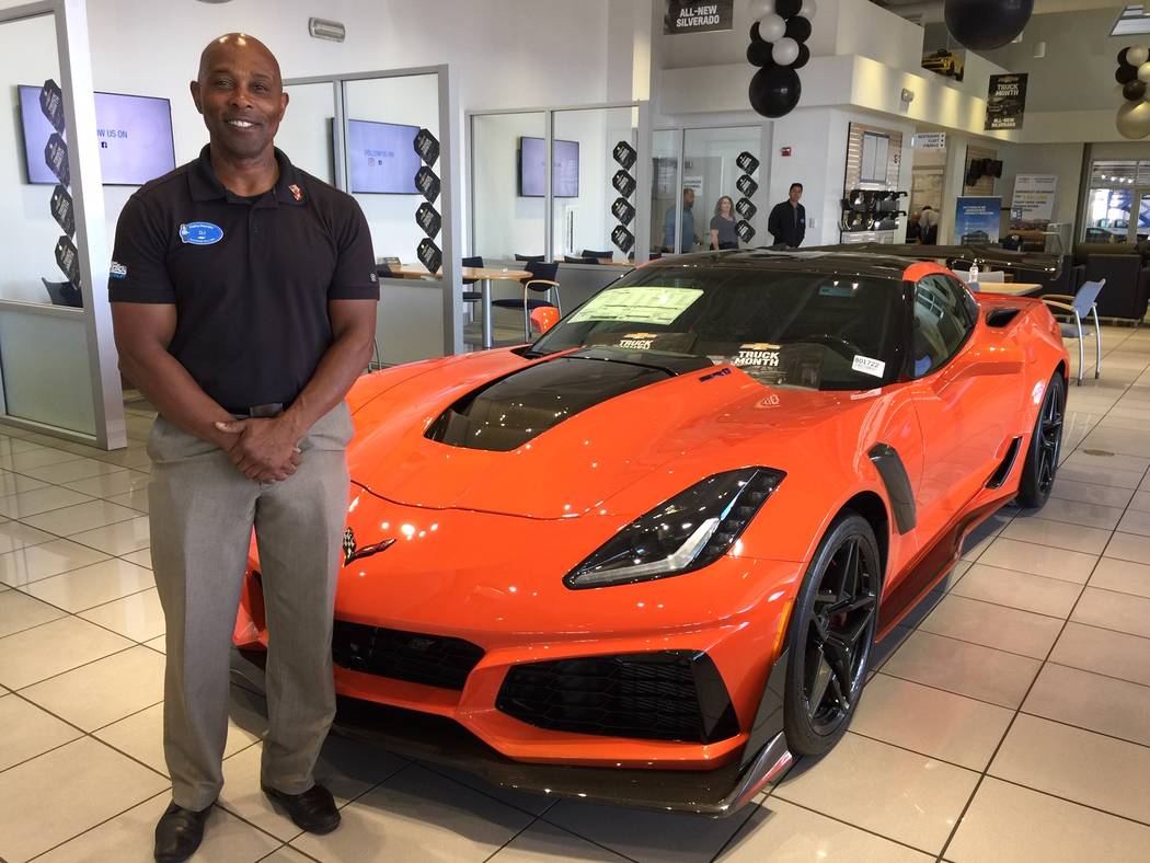 Findlay Chevrolet sales consultant D.J. Jeffers shows off a 2019 Chevrolet Corvette ZR1 Coupe a ...