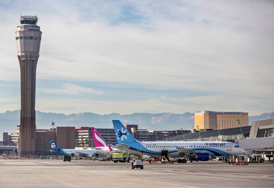 Aircraft are serviced at McCarran International Airport on Tuesday, Dec. 18, 2018, in Las Vegas. Benjamin Hager Las Vegas Review-Journal