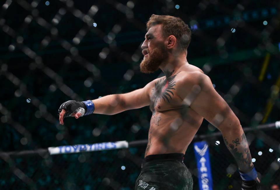 Conor McGregor enters the octagon before facing Khabib Nurmagomedov in their lightweight title bout at UFC 229 at T-Mobile Arena in Las Vegas on Saturday, Oct. 6, 2018. Chase Stevens Las Vegas Rev ...