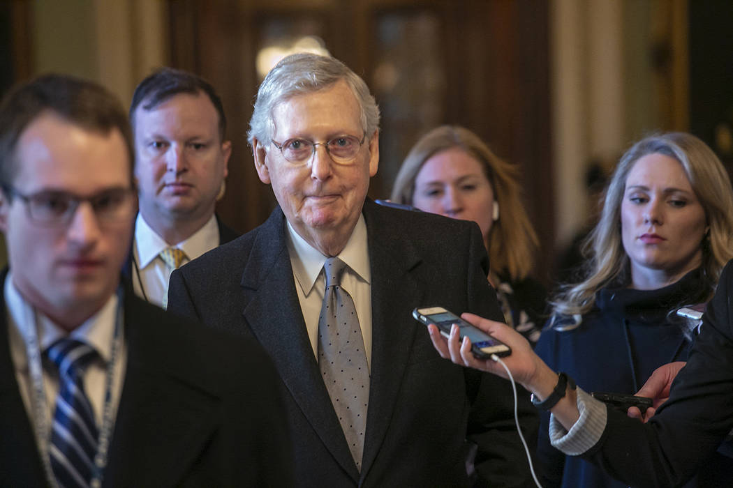Senate Majority Leader Mitch McConnell, R-Ky., leaves the chamber at the Capitol in Washington, Tuesday, Jan. 22, 2019. (J. Scott Applewhite/AP)