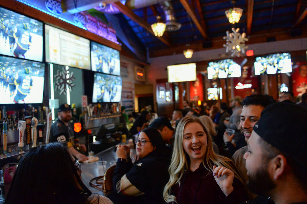 Golden Knights fans cheer at a party for the release of Ryan Reaves' new beer, Training Day, at PKWY Tavern Flamingo in Las Vegas, Thursday, Dec. 27, 2018. Caroline Brehman/Las Vegas Review-Journal