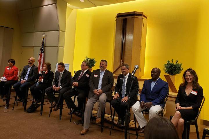 Candidates seeking to represent Ward 1 on the Las Vegas City Council meet for a forum Monday, March 25, 2019, at the SGI-USA Buddhist Center in Las Vegas. (Shea Johnson/Las Vegas Review-Journal)