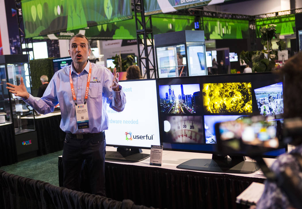 Daniel Griffin, vice president of marketing at Userful, talks about video displays during a med ...