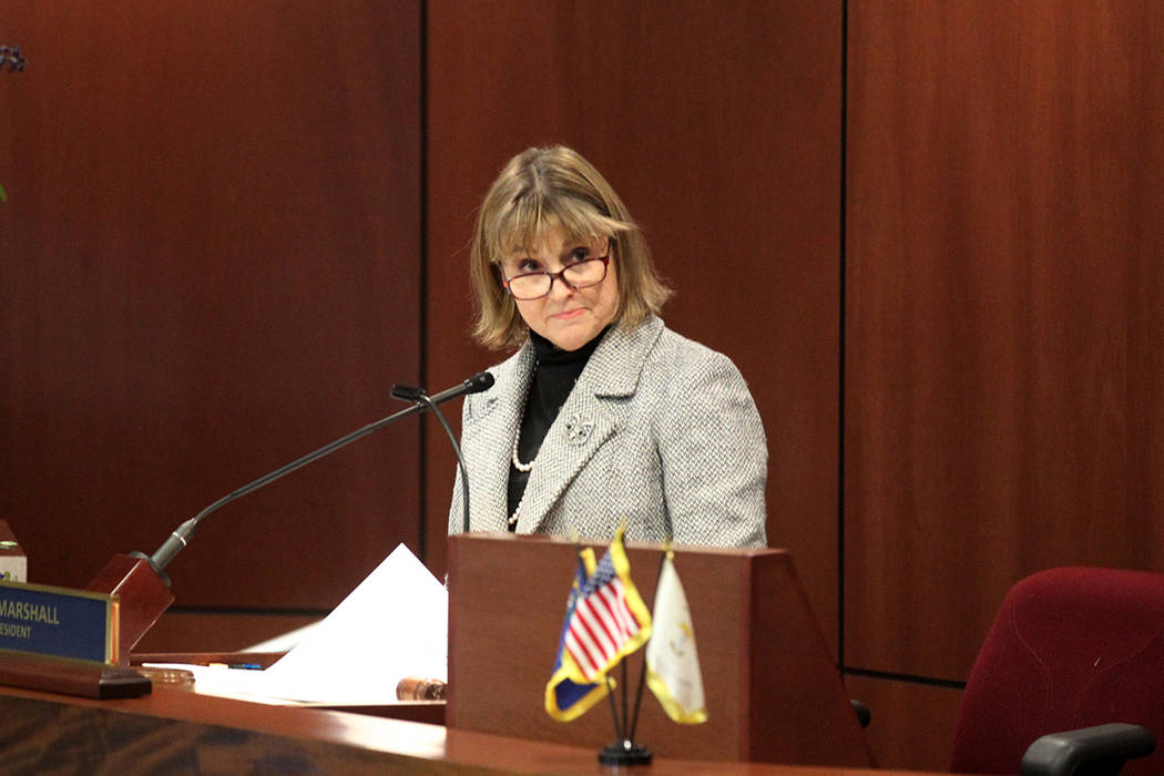 Lt. Gov. Kate Marshall presides over the Senate the Legislative Building in Carson City on the ...