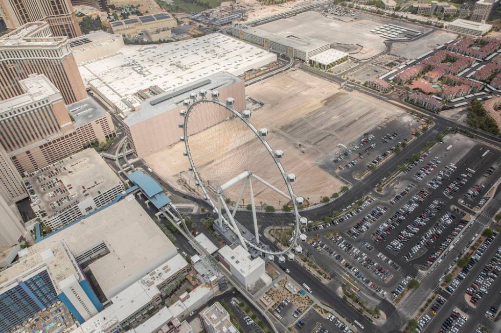 Aerial photos of construction of the future Caesars convention center space east of the High Ro ...