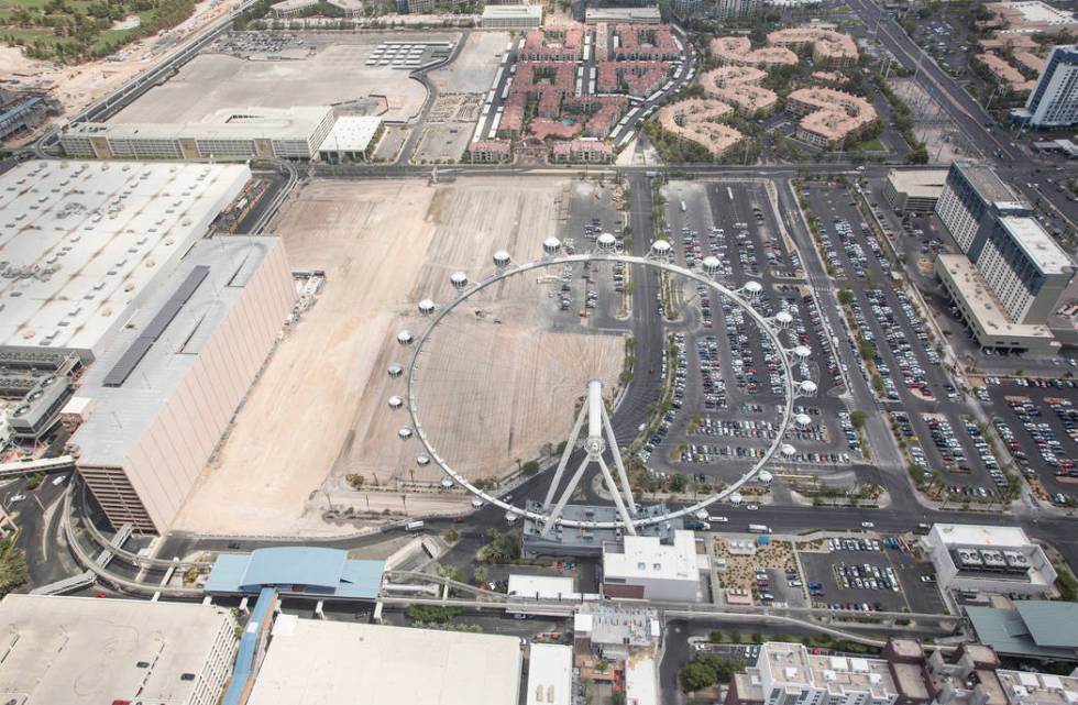 Aerial photos of construction of the future Caesars convention center space east of the High Ro ...