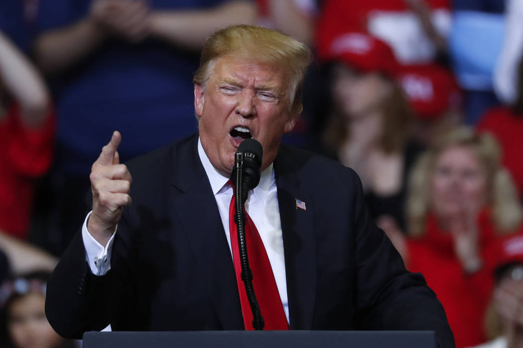 President Donald Trump speaks during a rally in Grand Rapids, Mich., Thursday, March 28, 2019. ...