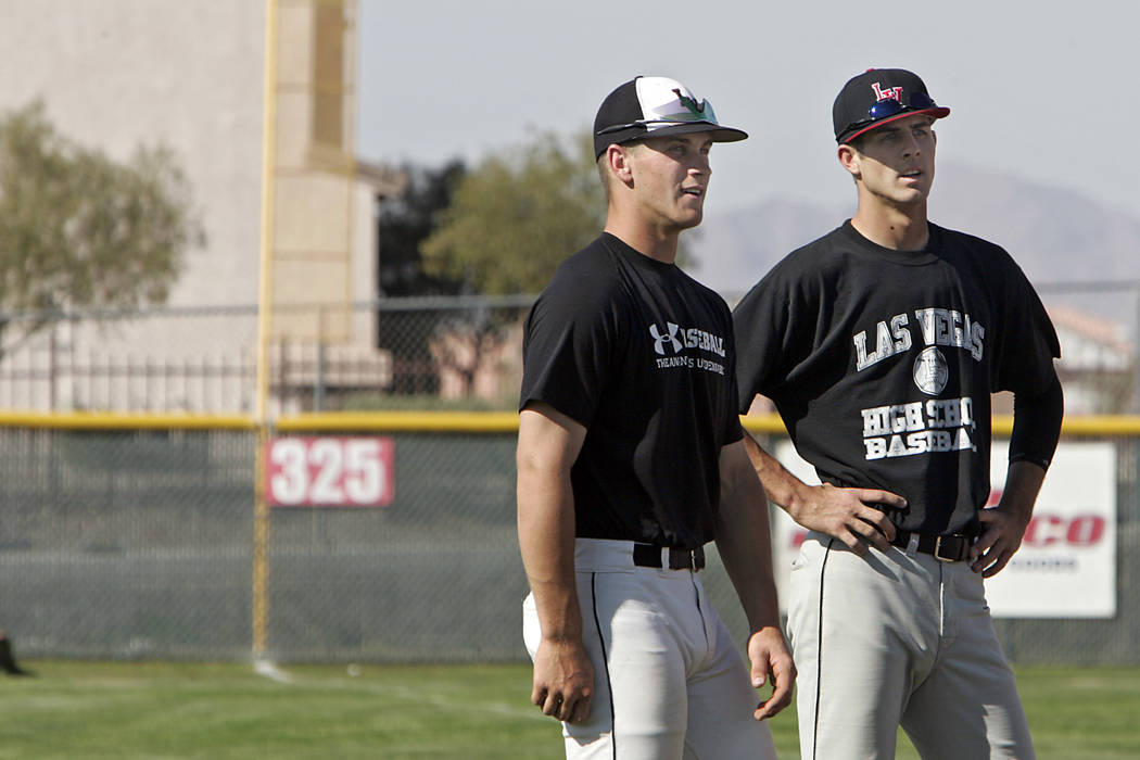 Las Vegas High School baseball teammates, and brothers Bryce, left, and Bryan Harper stand toge ...