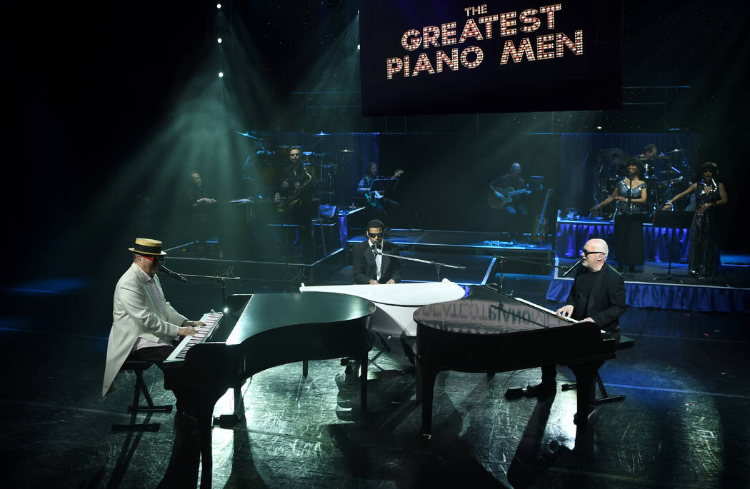 Greg Ransom, Pet Peterkin and Donnie Kehr are shown in "The Greatest Piano Men" at Flamingo Las ...