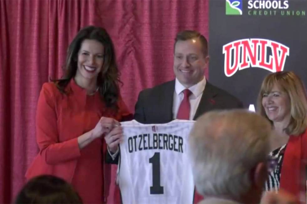 UNLV athletic director Desiree Reed-Francois and acting university president Marta Meana introd ...