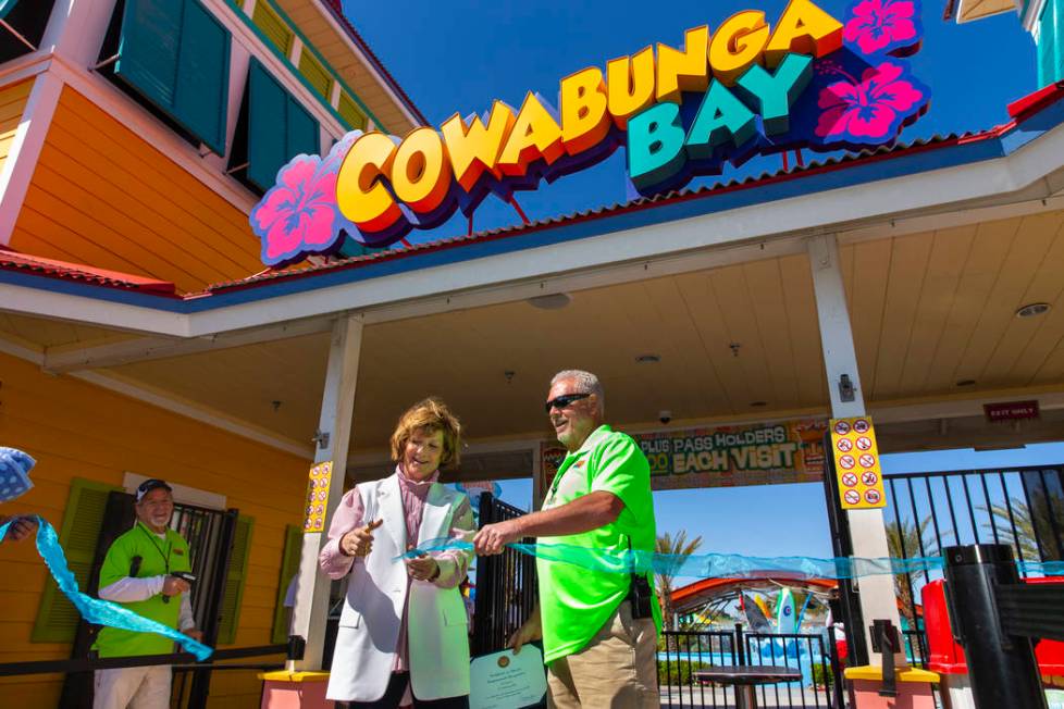 Rep. Susie Lee and General Manager Marc Glissman cut a ribbon to celebrate opening day for the ...