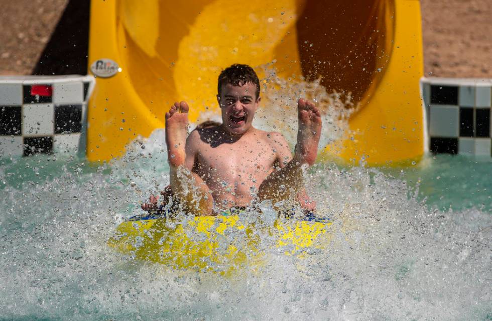 Matthew, 16, and Sue Smith of Victoria, British Columbia, hit the water at the bottom of the Br ...