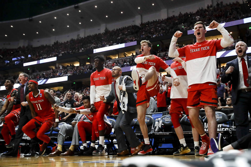 Texas Tech celebrates after the team scored against Gonzaga during the second half of the West ...