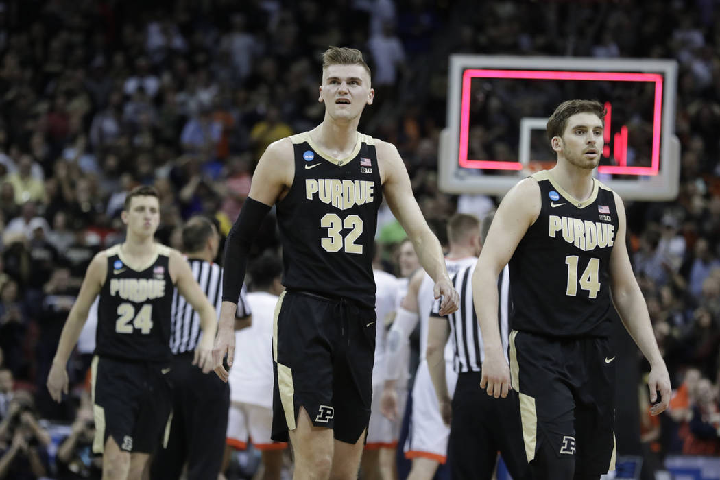 Purdue's Matt Haarms is seen at the end of regulation during the second half of the men's NCAA ...