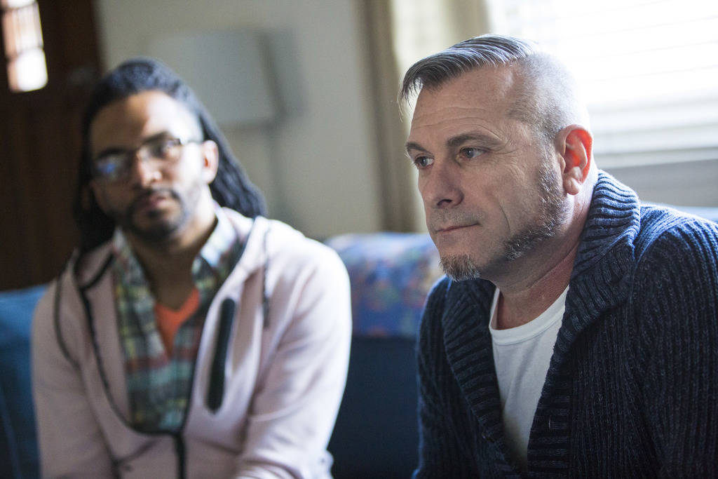Jim Foley, right, who was diagnosed as HIV positive 30 years ago, talks about his experiences a ...